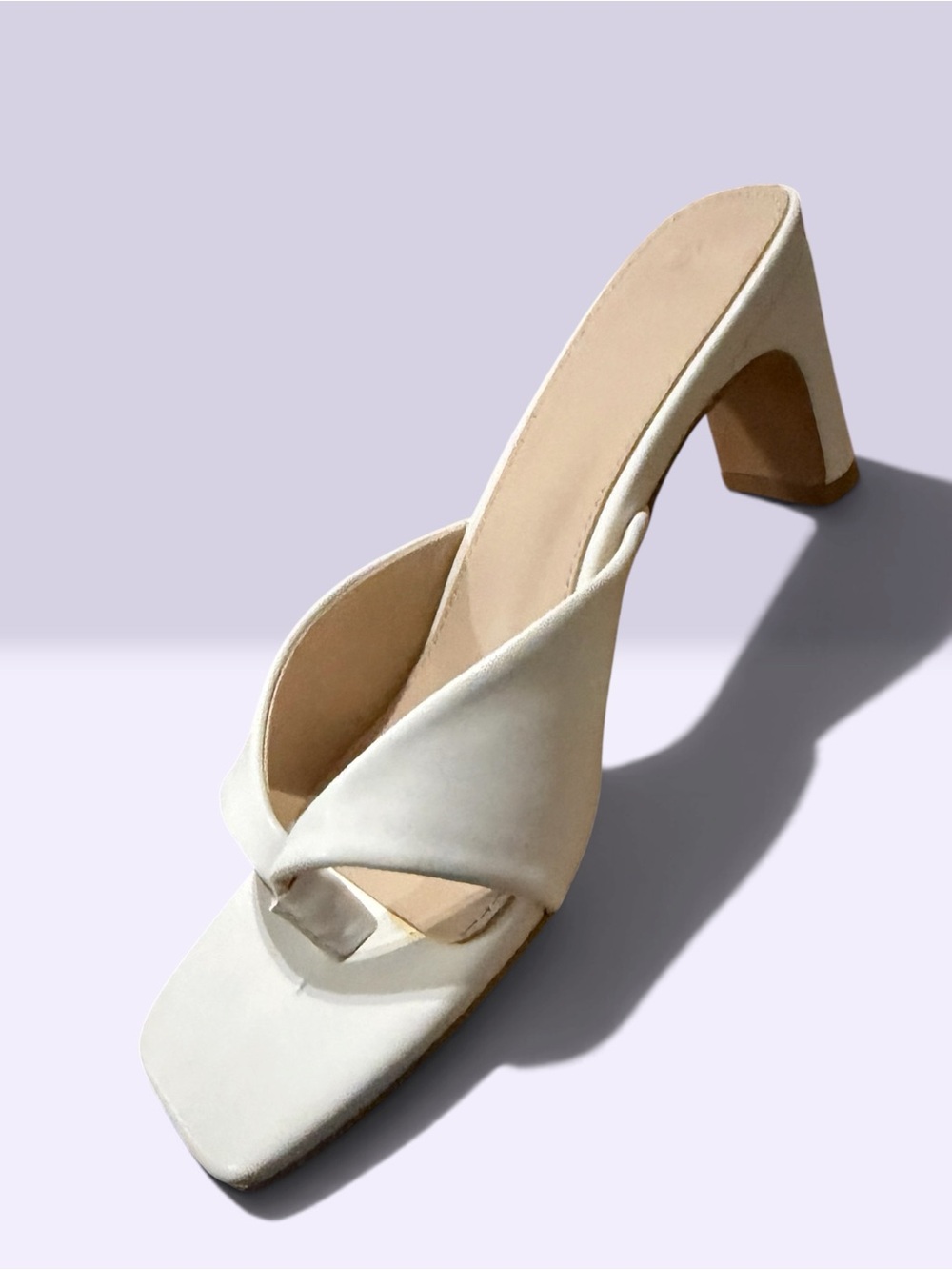 Elegant White Square-Toe Heel Mule